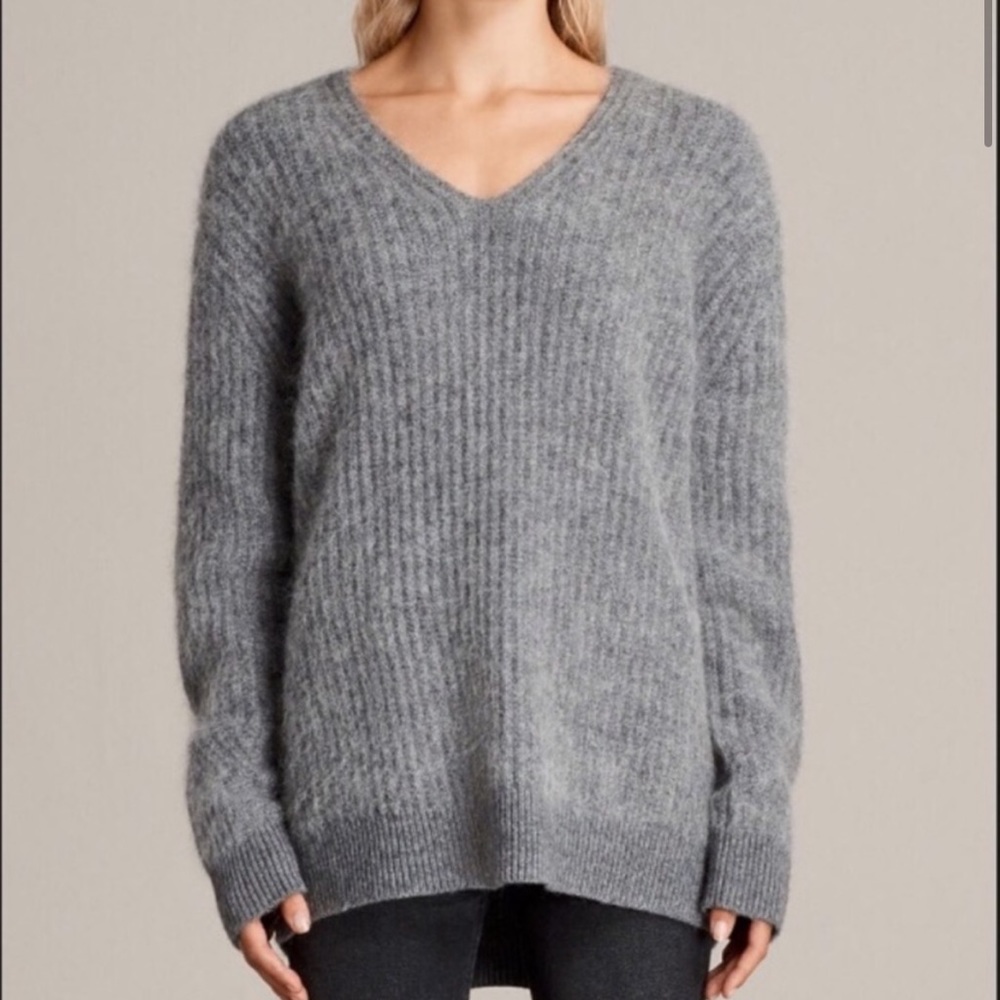 All saints Ade sweater heather gray v-neck